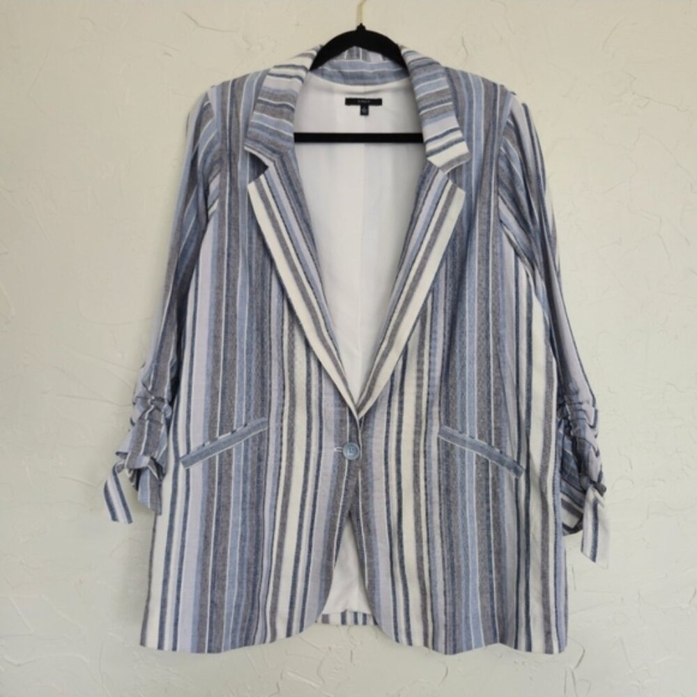 Anthropologie DREW Linen Blend Striped Blue White Catalina Blazer, L - Picture 2 of 10